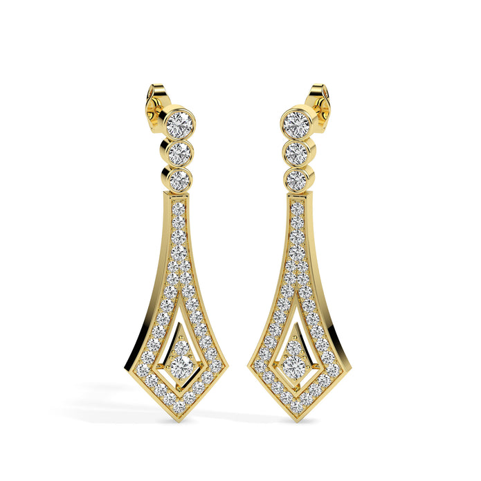 1.00Ct Bezel Set With Pave Lab-Grown Diamond Gold Dangle Drop Earrings