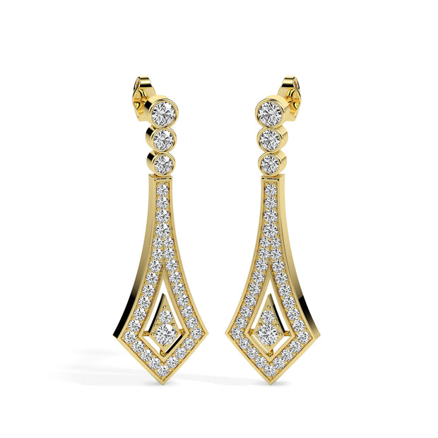 1.00Ct Bezel Set With Pave Lab-Grown Diamond Gold Dangle Drop Earrings