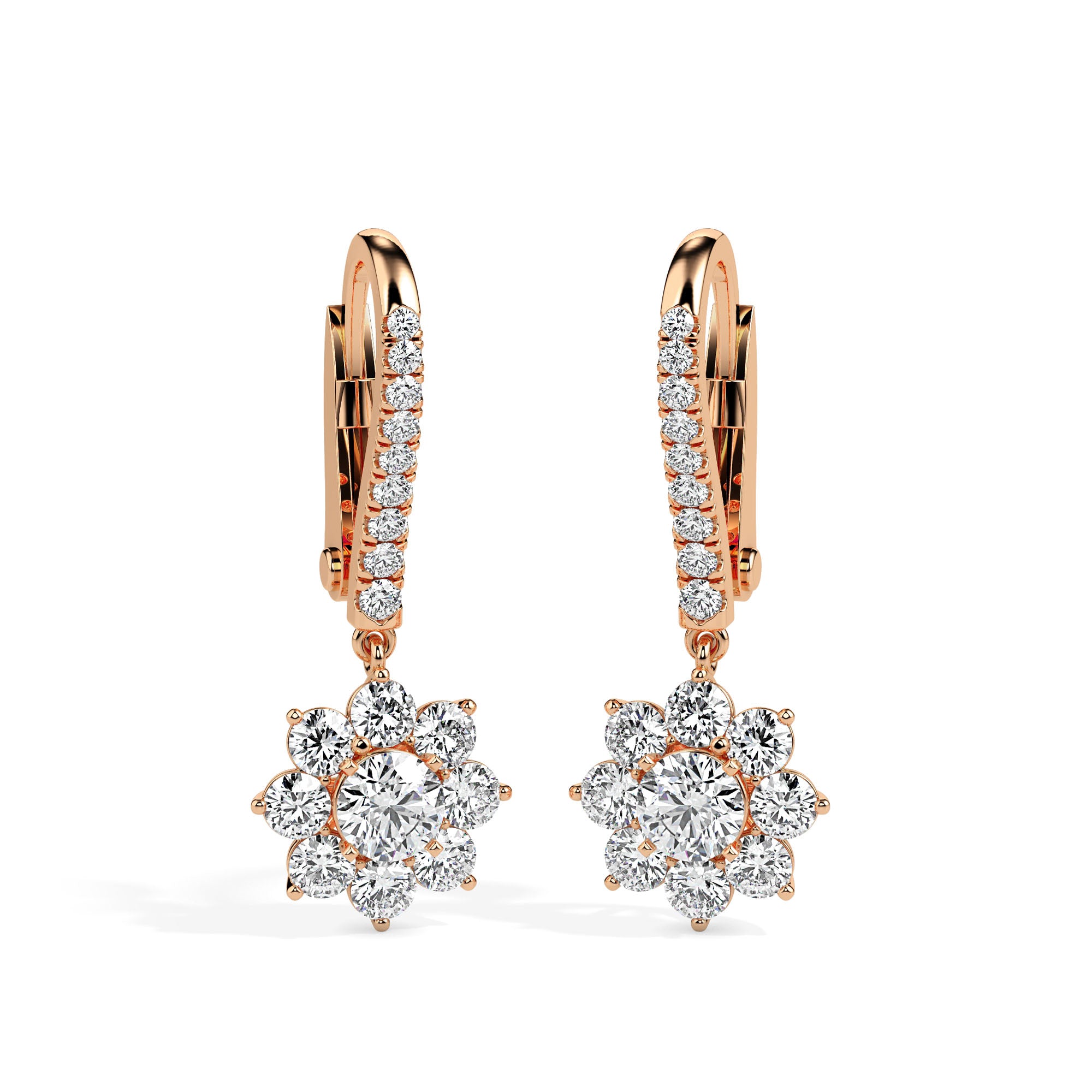 1.25Ct Floral Style Cluster Lab-Grown Diamond Gold Hoop Drop Earrings