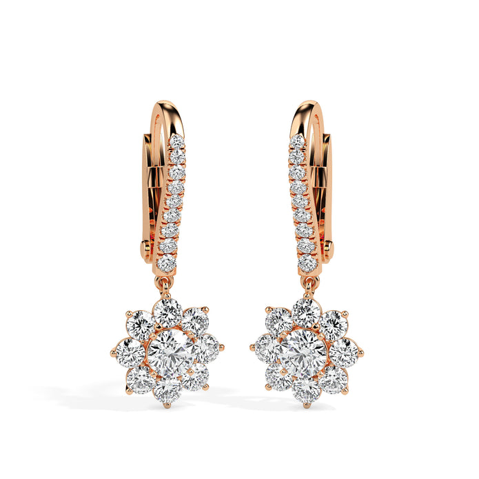 1.25Ct Floral Style Cluster Lab-Grown Diamond Gold Hoop Drop Earrings