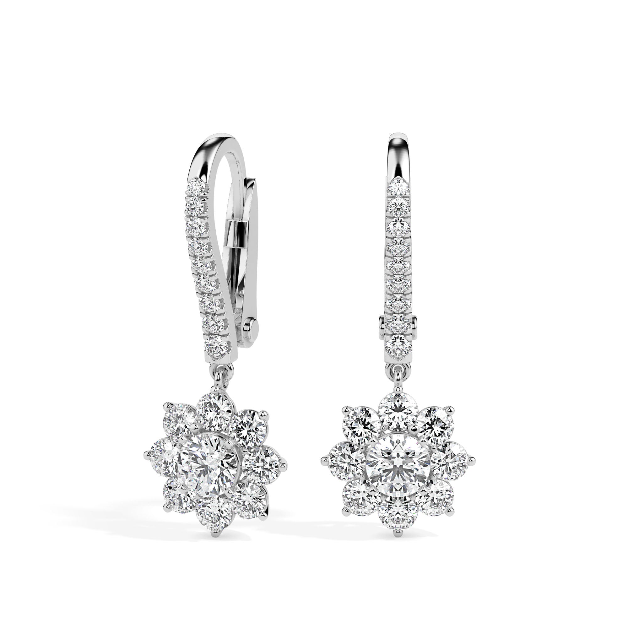 1.25Ct Floral Style Cluster Lab-Grown Diamond Gold Hoop Drop Earrings