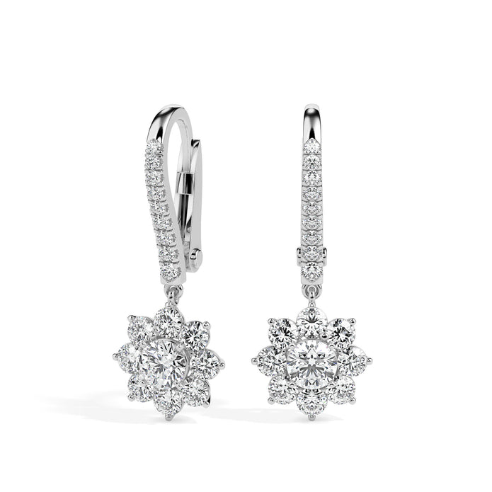 1.25Ct Floral Style Cluster Lab-Grown Diamond Gold Hoop Drop Earrings