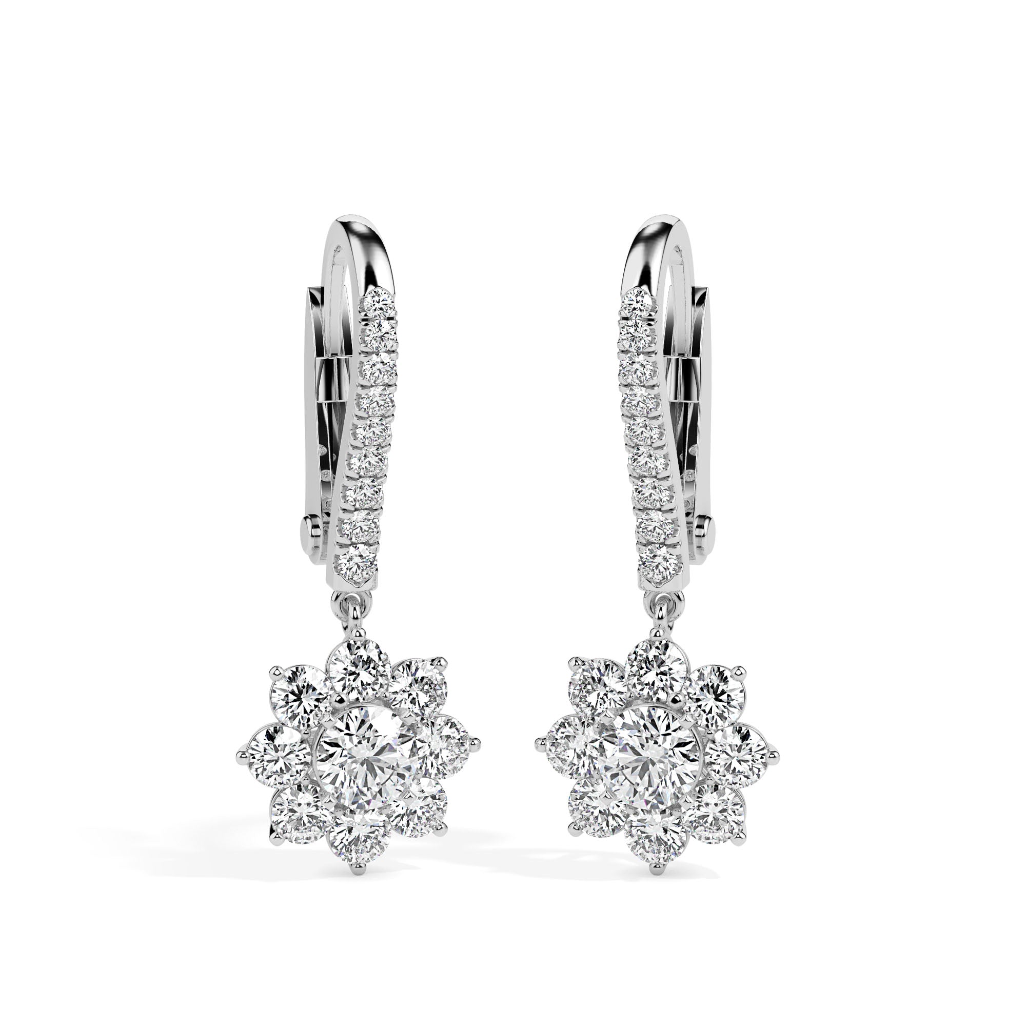 1.25Ct Floral Style Cluster Lab-Grown Diamond Gold Hoop Drop Earrings