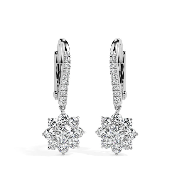 1.25Ct Floral Style Cluster Lab-Grown Diamond Gold Hoop Drop Earrings