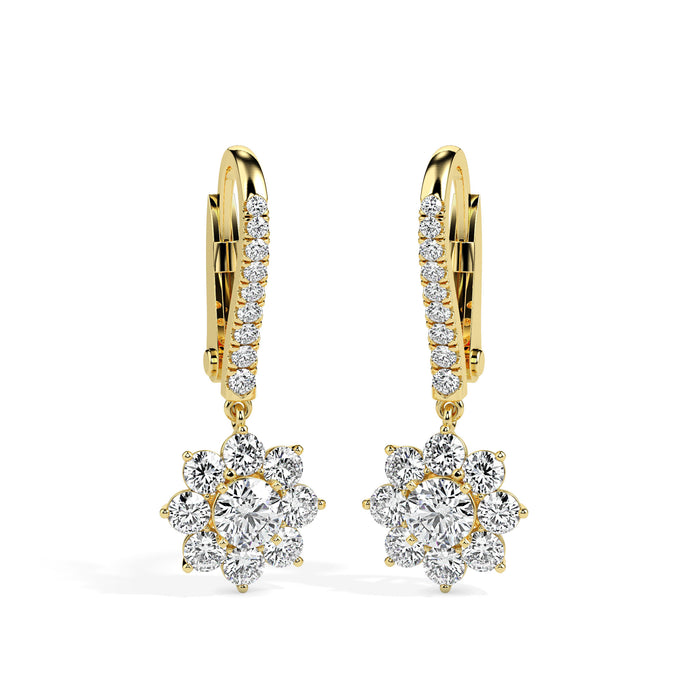 1.25Ct Floral Style Cluster Lab-Grown Diamond Gold Hoop Drop Earrings