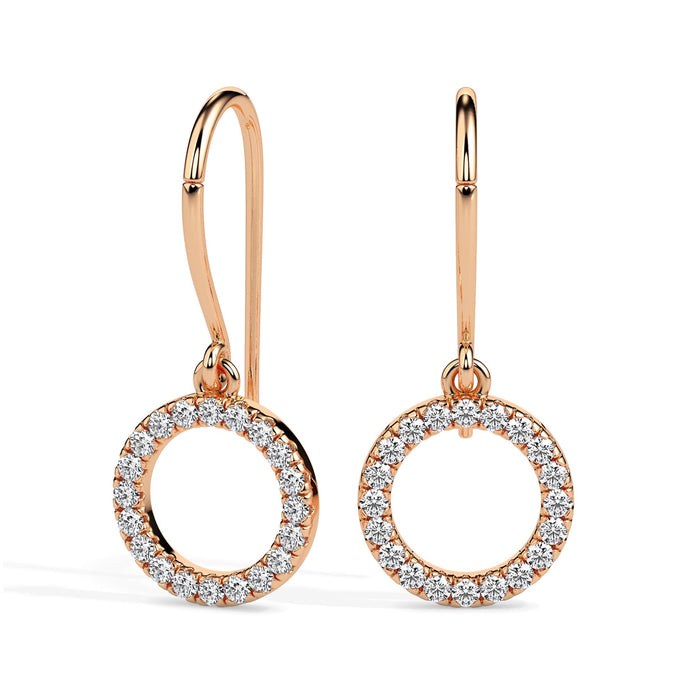 0.41Ct Circle Halo Lab-Grown Diamond Gold Drop Earrings