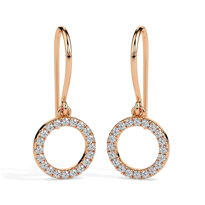 0.41Ct Circle Halo Lab-Grown Diamond Gold Drop Earrings