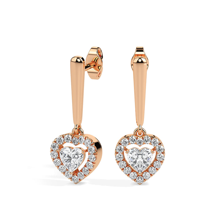 0.73Ct Heart Prong With Halo Lab-Grown Diamond Gold Drop Earrings