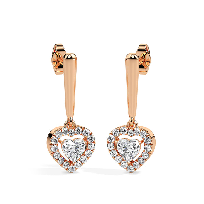 0.73Ct Heart Prong With Halo Lab-Grown Diamond Gold Drop Earrings
