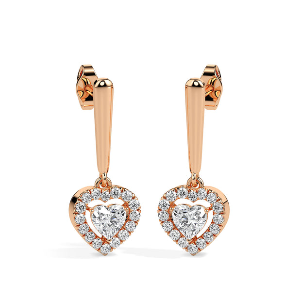 0.73Ct Heart Prong With Halo Lab-Grown Diamond Gold Drop Earrings
