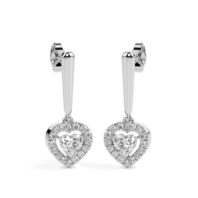 0.73Ct Heart Prong With Halo Lab-Grown Diamond Gold Drop Earrings
