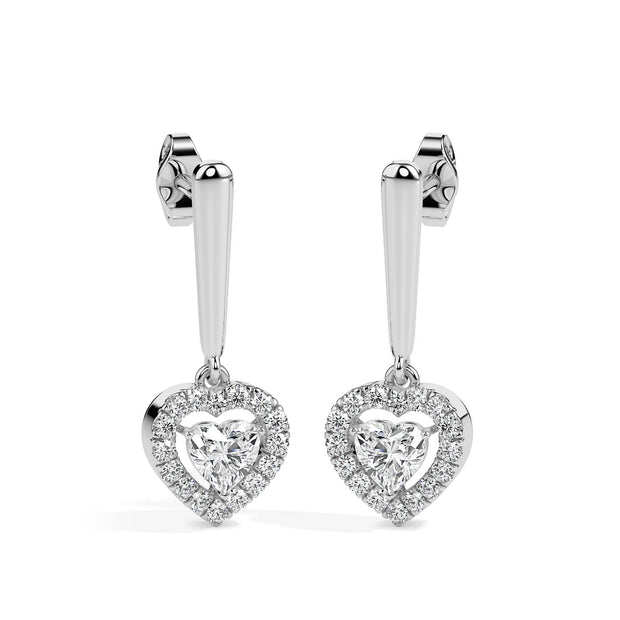 0.73Ct Heart Prong With Halo Lab-Grown Diamond Gold Drop Earrings