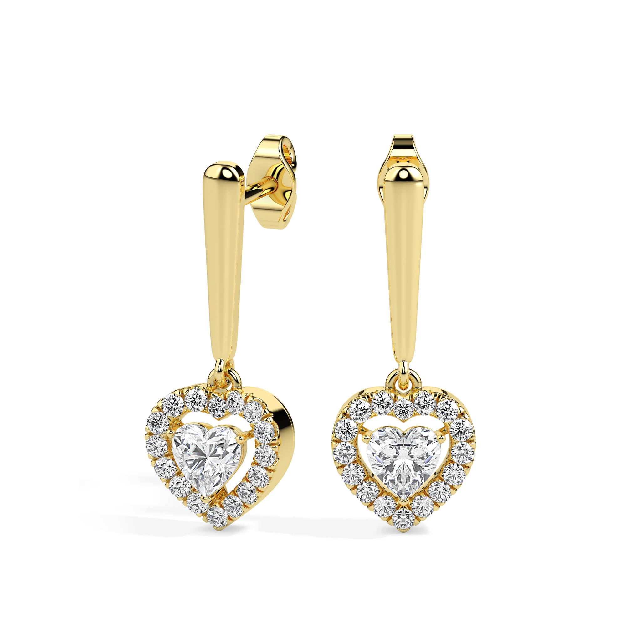 0.73Ct Heart Prong With Halo Lab-Grown Diamond Gold Drop Earrings