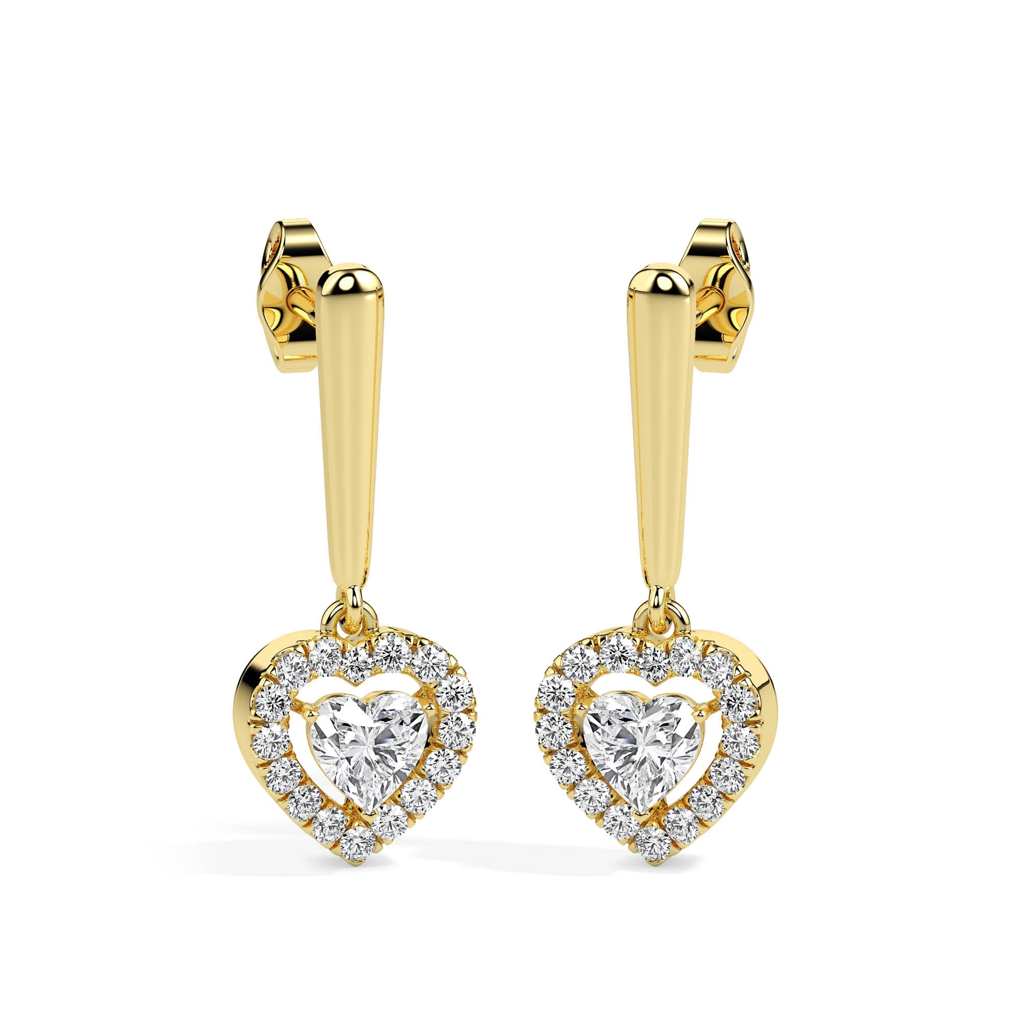 0.73Ct Heart Prong With Halo Lab-Grown Diamond Gold Drop Earrings