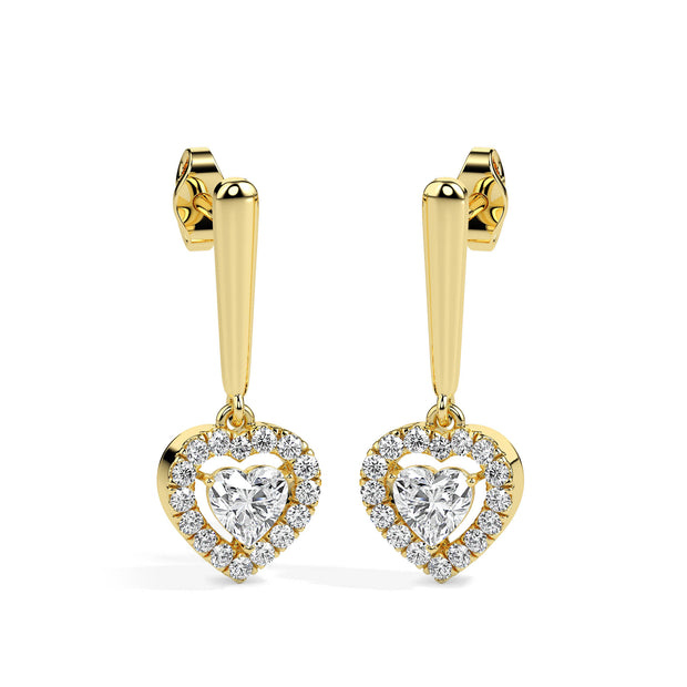 0.73Ct Heart Prong With Halo Lab-Grown Diamond Gold Drop Earrings
