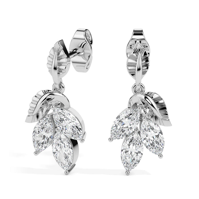 0.75Ct Leaf Shape Prong Set Lab-Grown Diamond Gold Drop Earrings