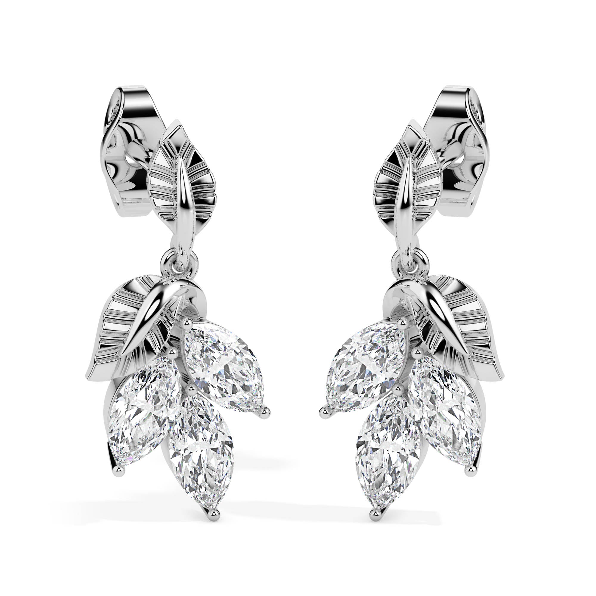 0.75Ct Leaf Shape Prong Set Lab-Grown Diamond Gold Drop Earrings