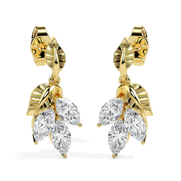 0.75Ct Leaf Shape Prong Set Lab-Grown Diamond Gold Drop Earrings