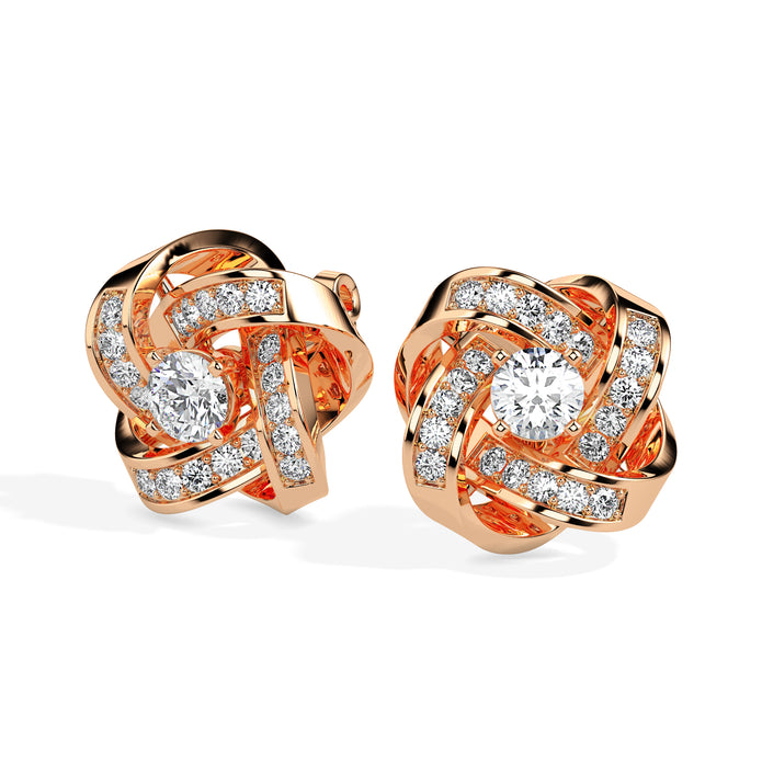 0.64Ct Interwoven Knot Design Lab-Grown Diamond Gold Stud Earrings
