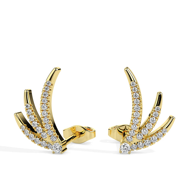 0.20Ct Fan Shaped Design Lab-Grown Diamond Gold Ear Climber Earrings