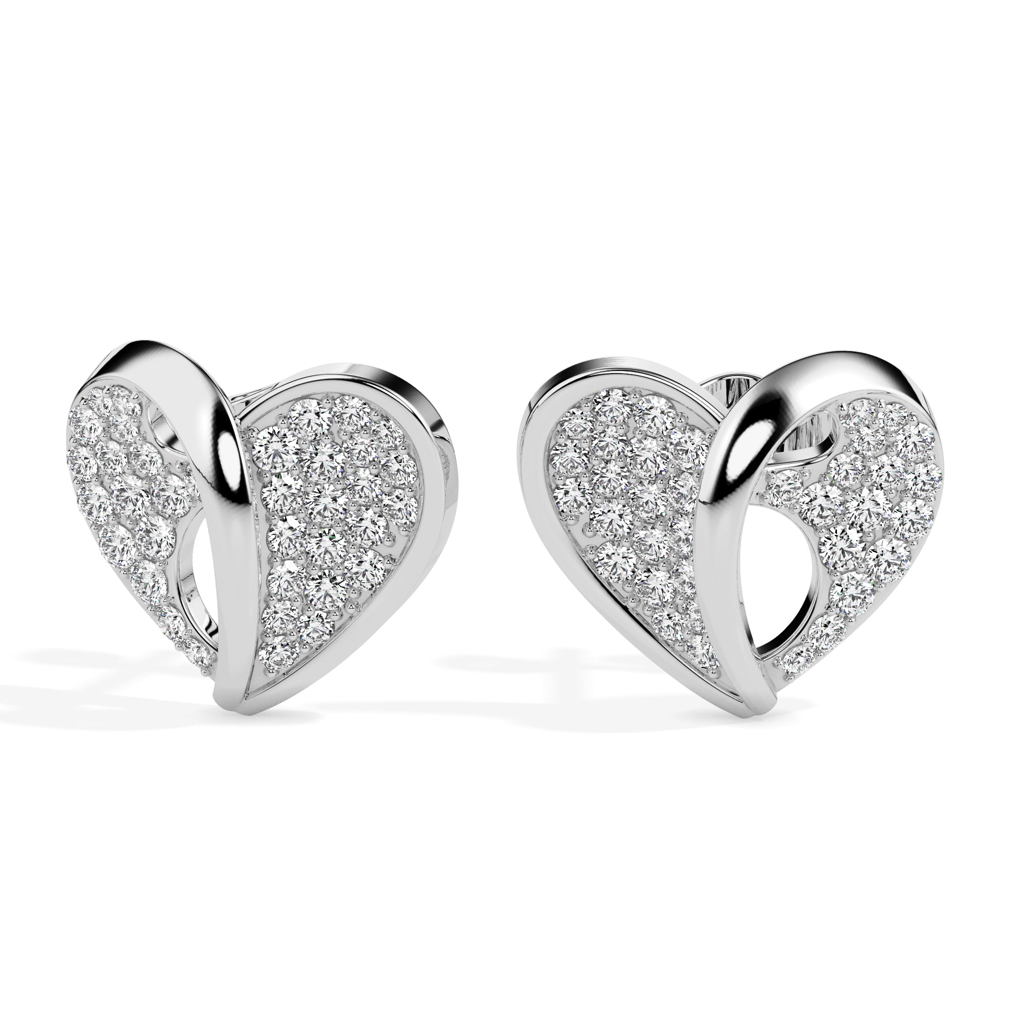 0.64Ct Open Heart Pave Lab-Grown Diamond Gold Stud Earrings