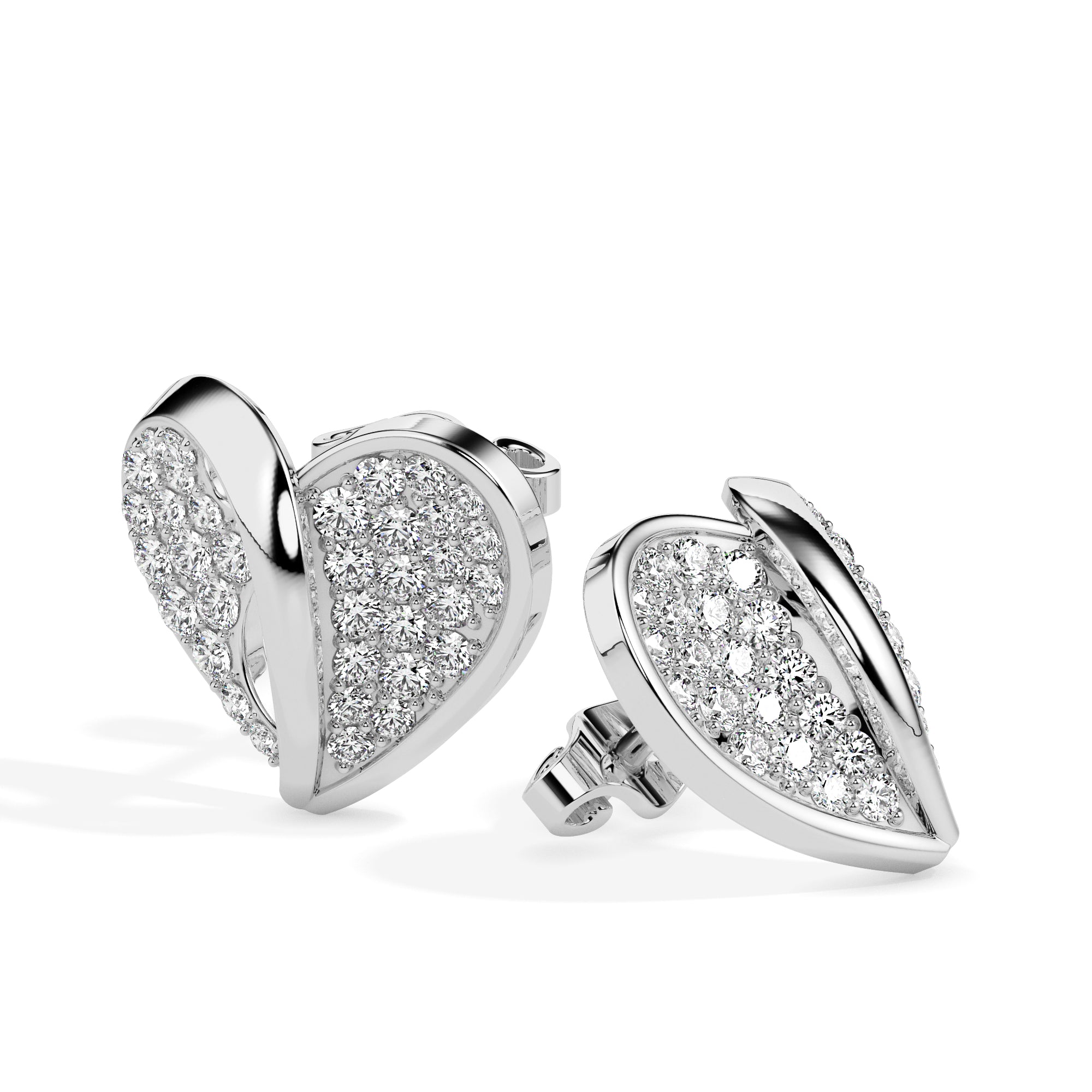 0.64Ct Open Heart Pave Lab-Grown Diamond Gold Stud Earrings