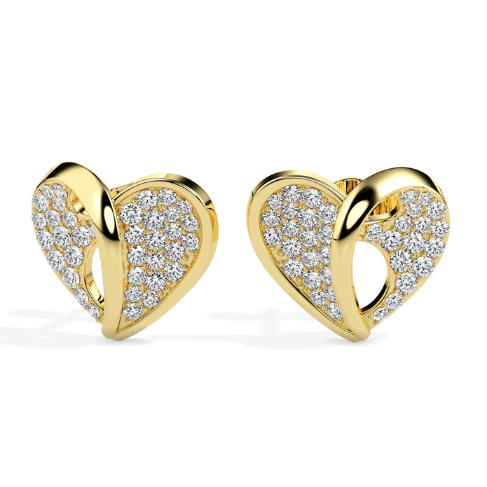 0.64Ct Open Heart Pave Lab-Grown Diamond Gold Stud Earrings