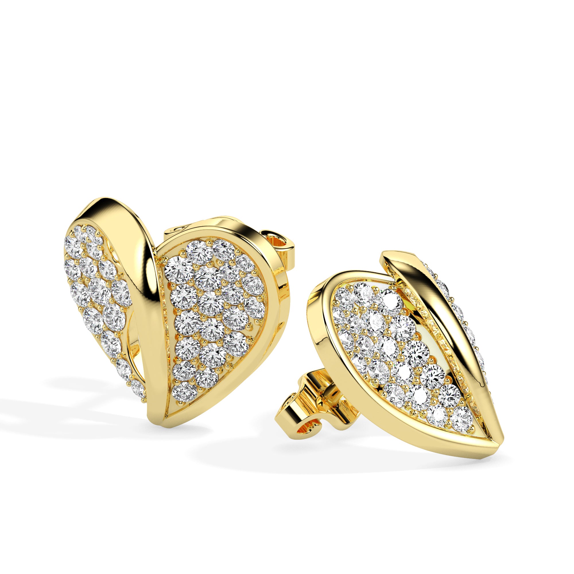 0.64Ct Open Heart Pave Lab-Grown Diamond Gold Stud Earrings
