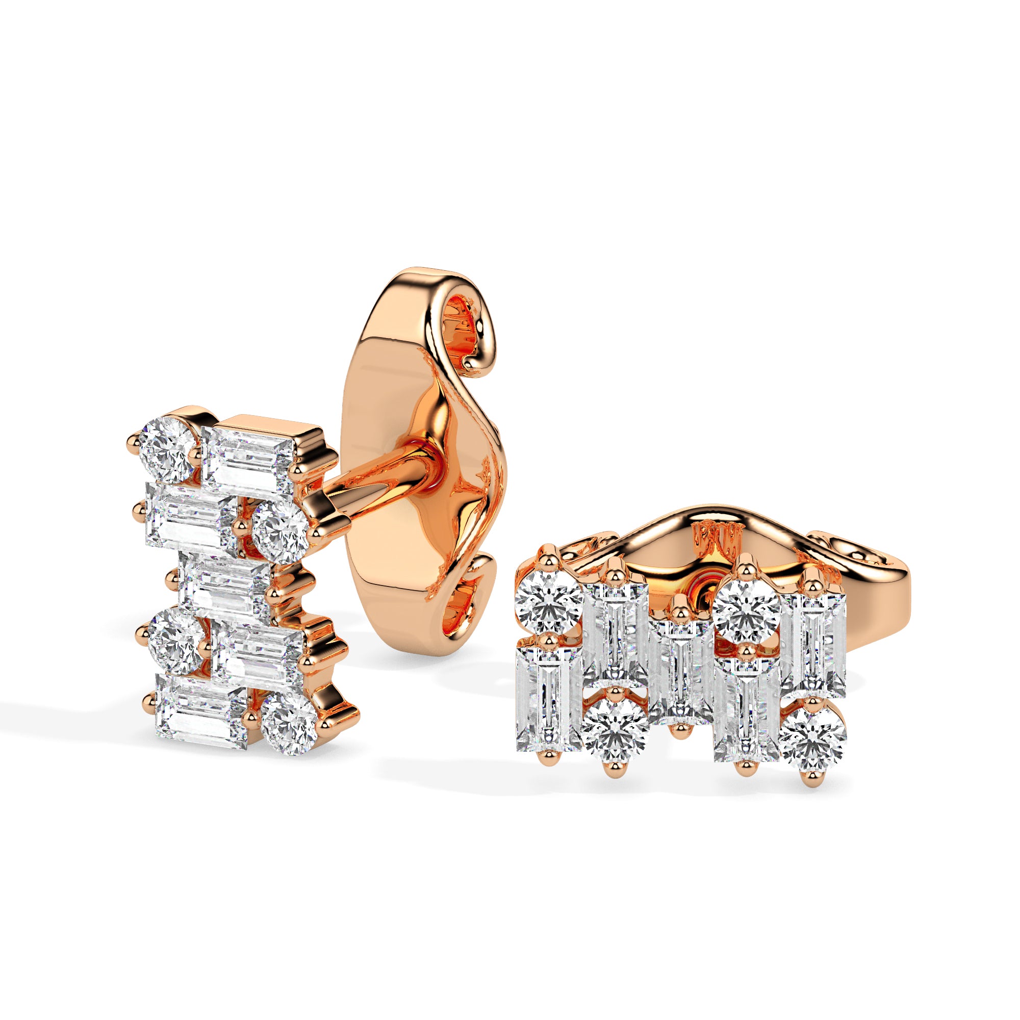 0.83Ct Baguette & Round Cluster Lab-Grown Diamond Gold Stud Earrings
