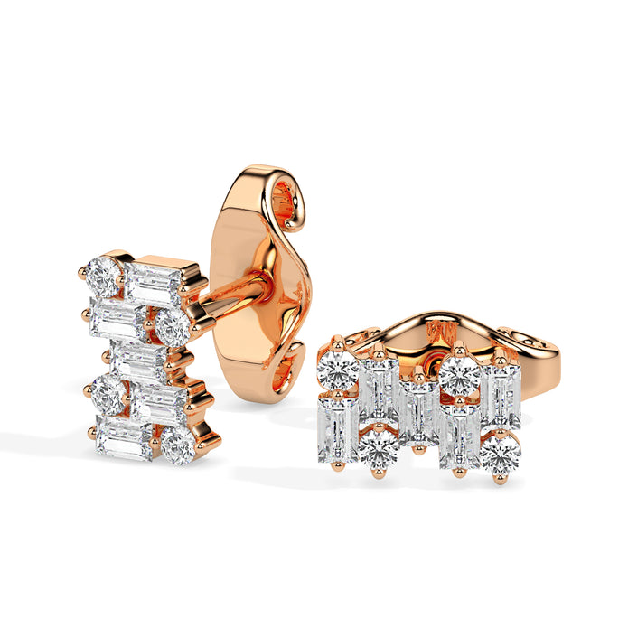 0.83Ct Baguette & Round Cluster Lab-Grown Diamond Gold Stud Earrings