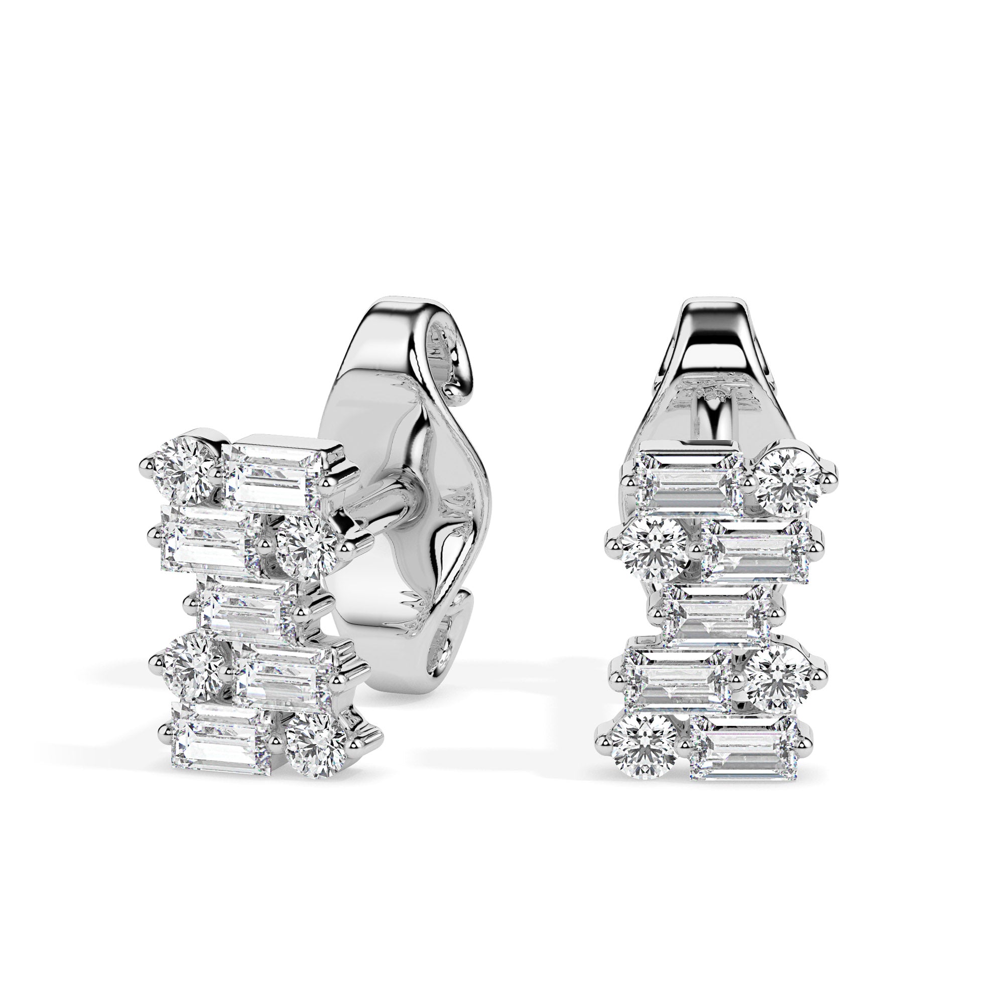 0.83Ct Baguette & Round Cluster Lab-Grown Diamond Gold Stud Earrings