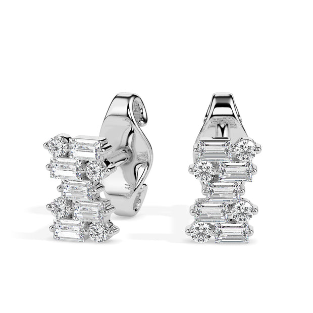 0.83Ct Baguette & Round Cluster Lab-Grown Diamond Gold Stud Earrings