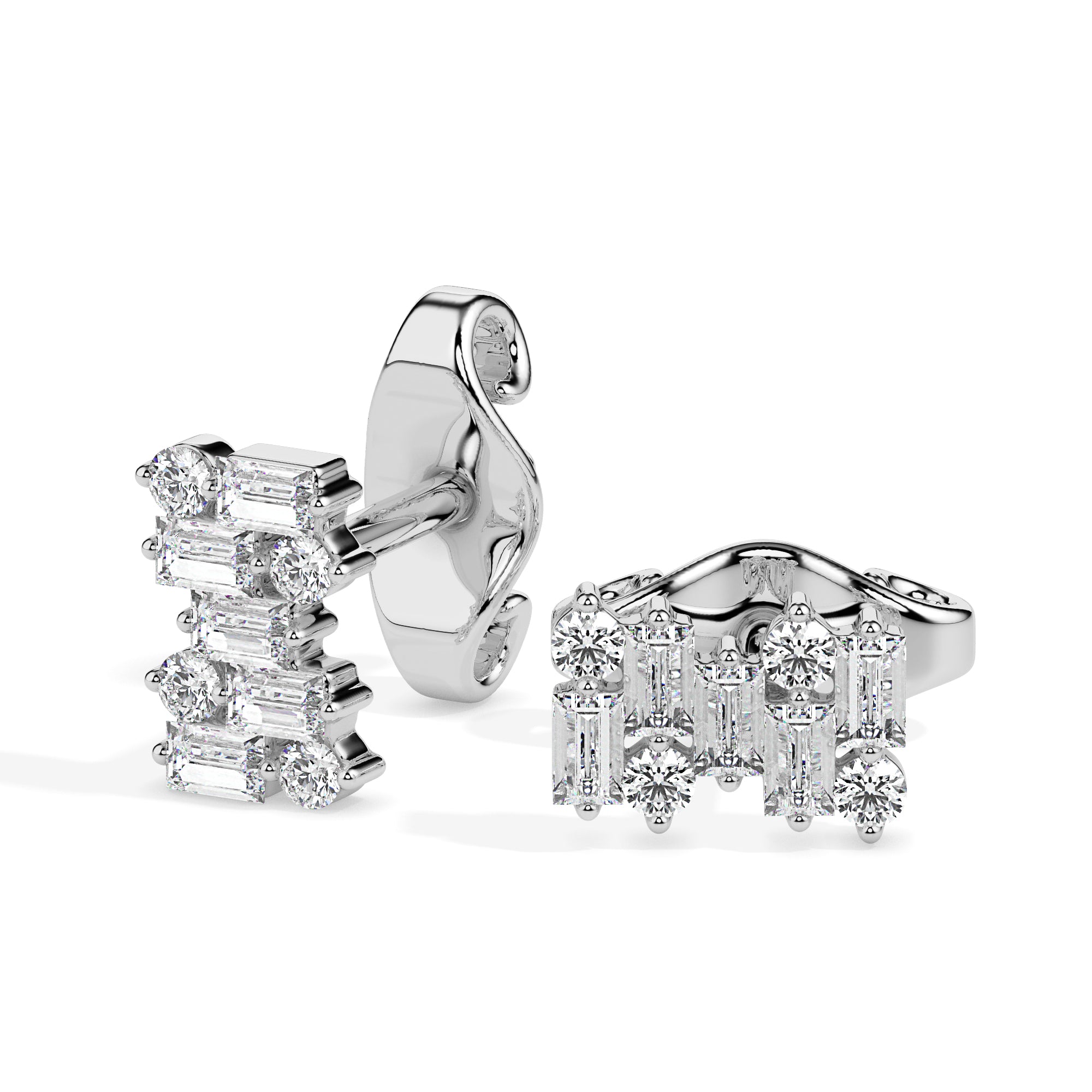 0.83Ct Baguette & Round Cluster Lab-Grown Diamond Gold Stud Earrings
