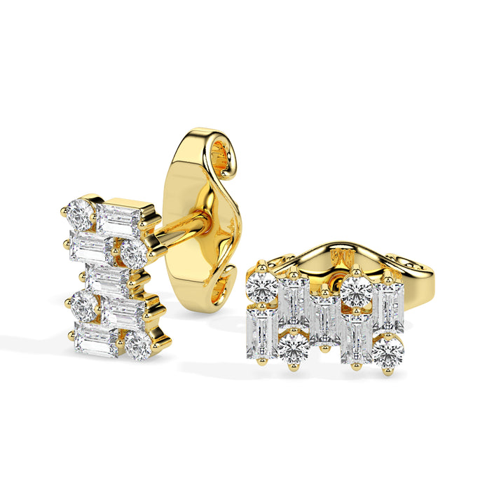 0.83Ct Baguette & Round Cluster Lab-Grown Diamond Gold Stud Earrings