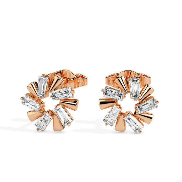 0.75Ct Flower Baguette Cut Lab-Grown Diamond Gold Stud Earrings