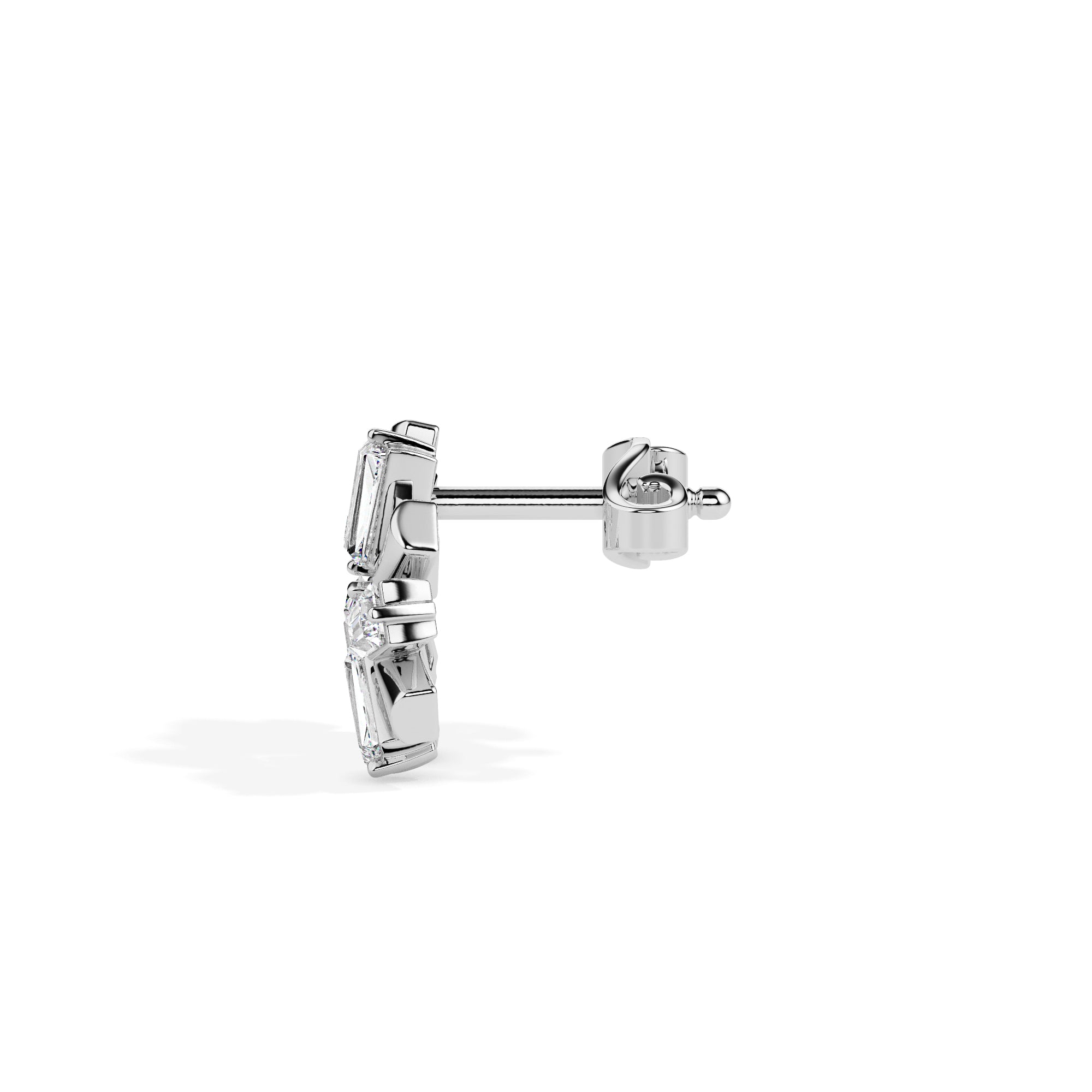 0.75Ct Flower Baguette Cut Lab-Grown Diamond Gold Stud Earrings