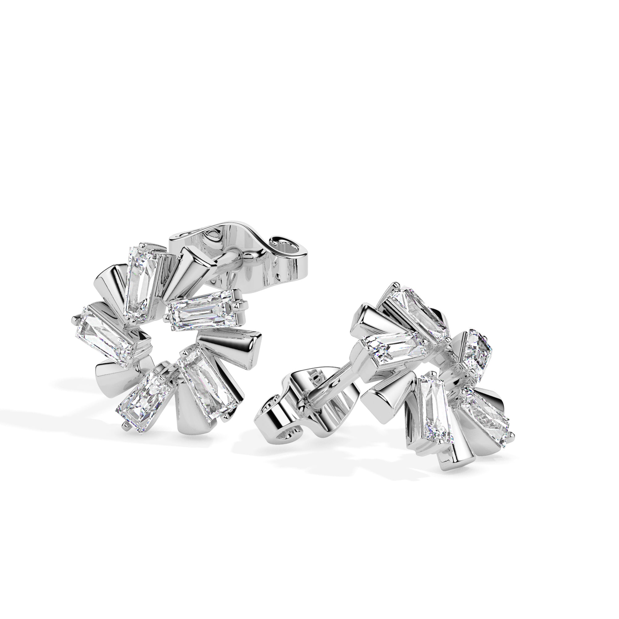 0.75Ct Flower Baguette Cut Lab-Grown Diamond Gold Stud Earrings