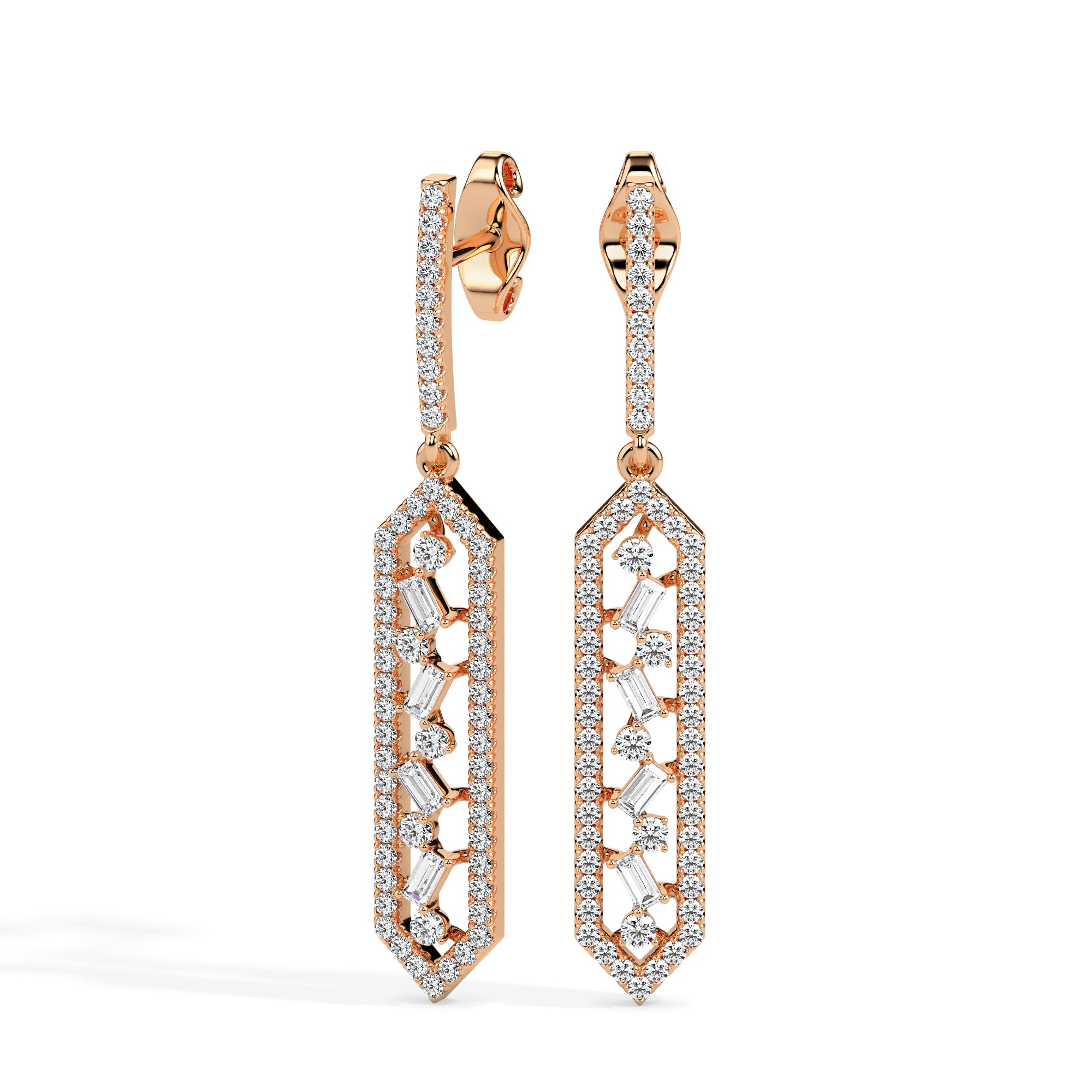 0.74Ct Hexagon Frame Lab-Grown Diamond Gold Drop Earrings