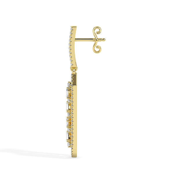 0.74Ct Hexagon Frame Lab-Grown Diamond Gold Drop Earrings
