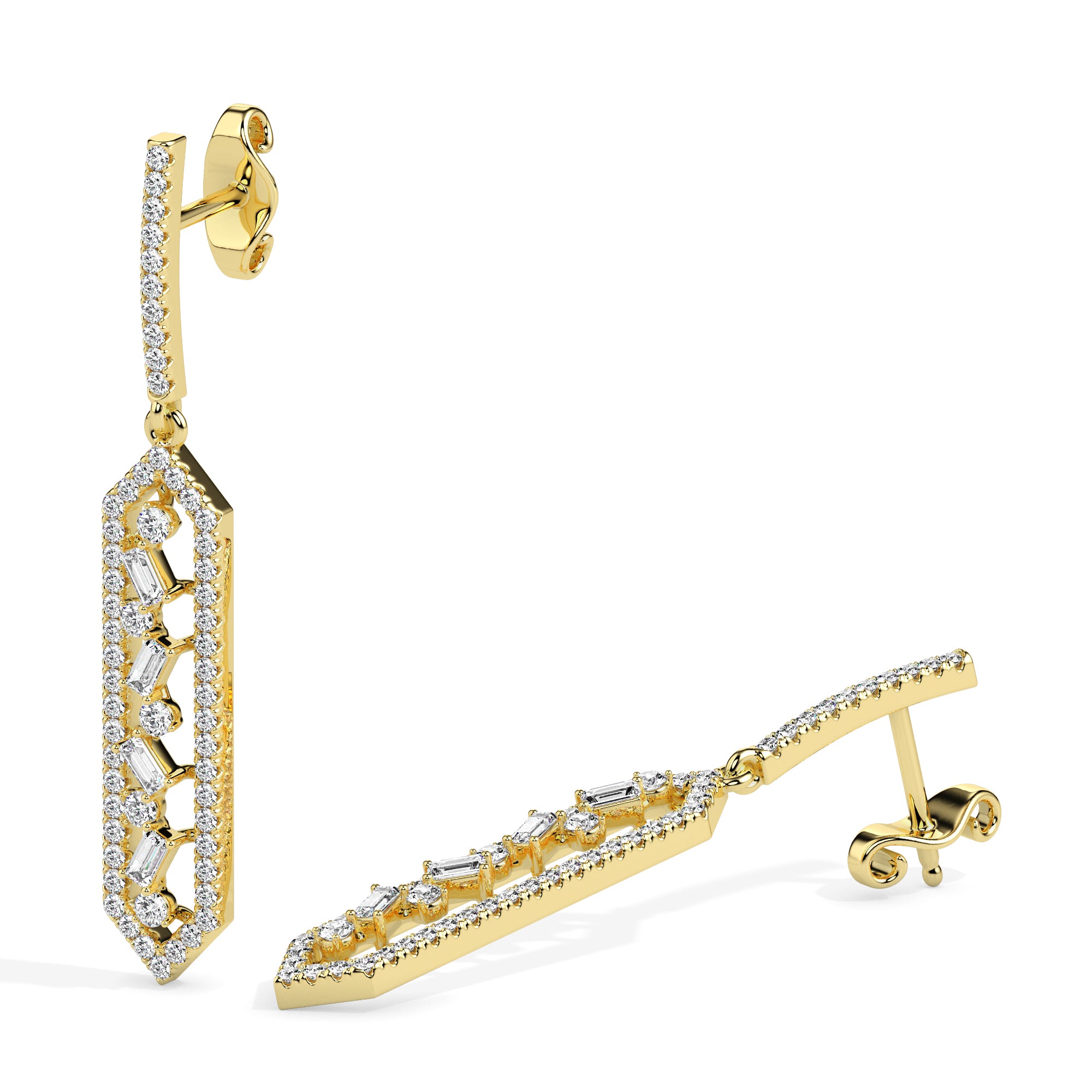 0.74Ct Hexagon Frame Lab-Grown Diamond Gold Drop Earrings