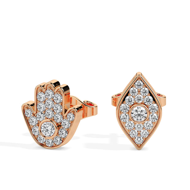 0.31Ct Hand & Evil Eye Lab-Grown Diamond Gold Unpair Stud Earrings