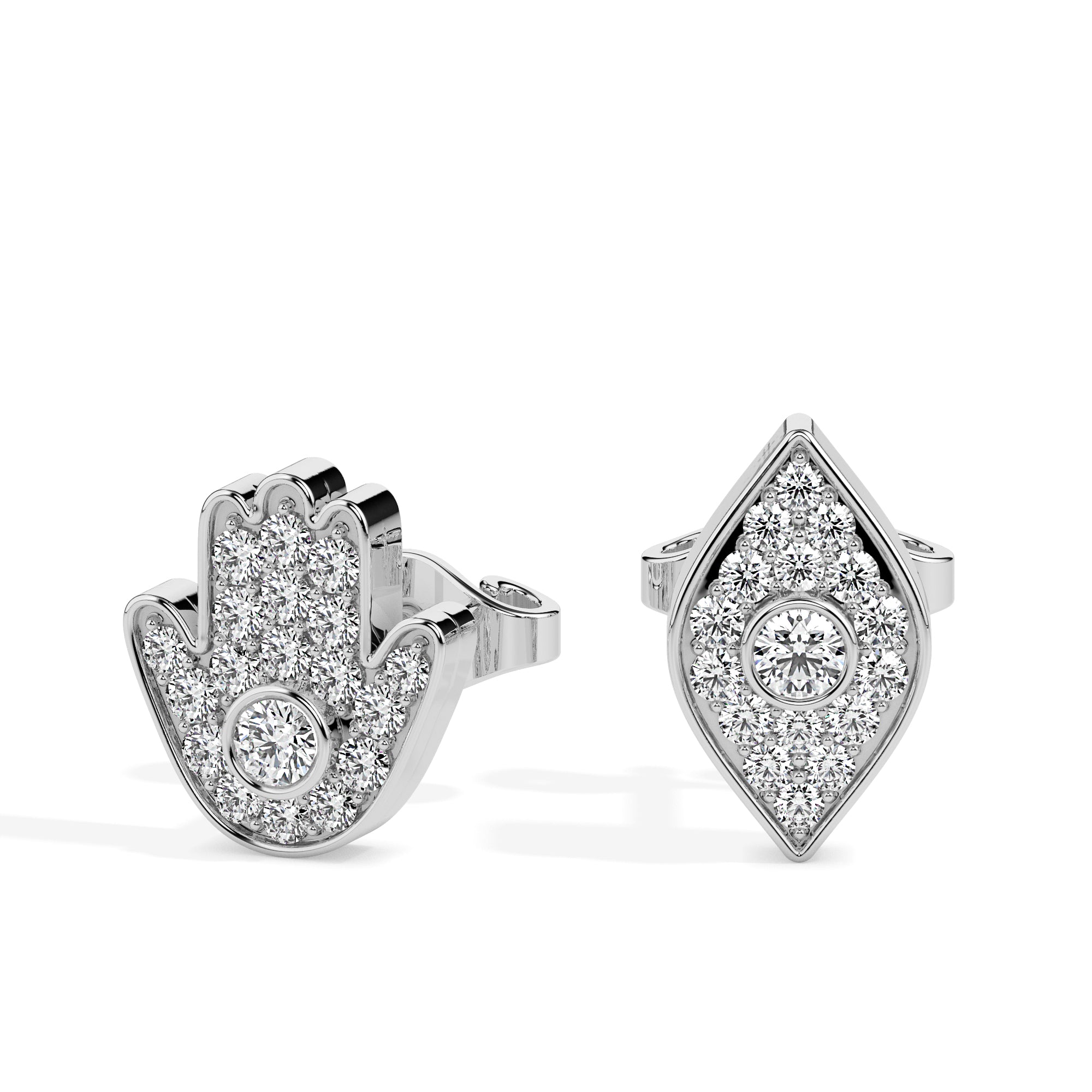 0.31Ct Hand & Evil Eye Lab-Grown Diamond Gold Unpair Stud Earrings