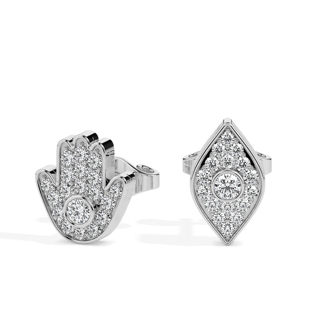 0.31Ct Hand & Evil Eye Lab-Grown Diamond Gold Unpair Stud Earrings