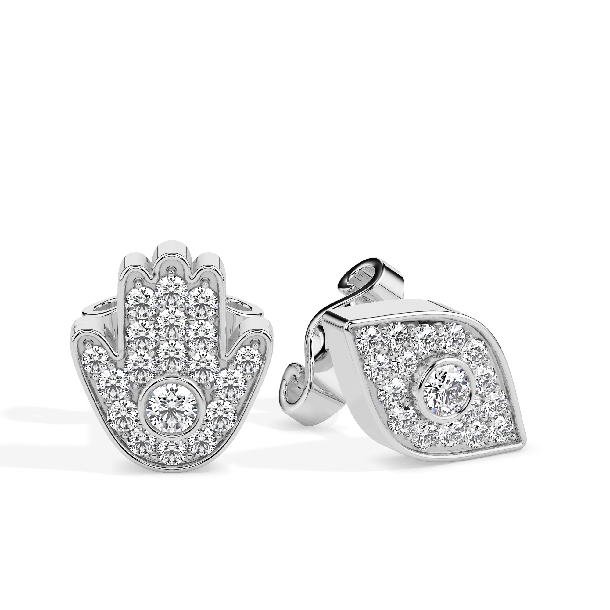 0.31Ct Hand & Evil Eye Lab-Grown Diamond Gold Unpair Stud Earrings