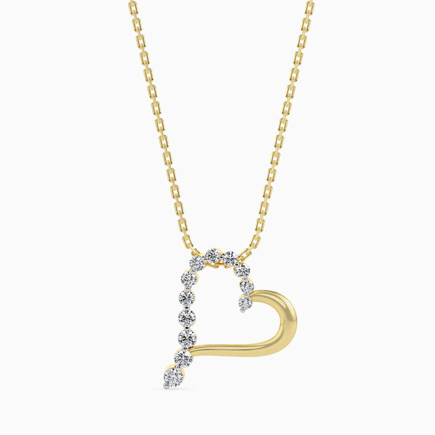 0.13Ct Half Pave Heart Lab-Grown Diamond Gold Pendant Necklace