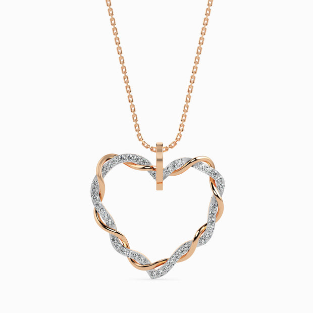 0.21Ct Twisted Pavé Heart Lab-Grown Diamond Gold Pendant Necklace