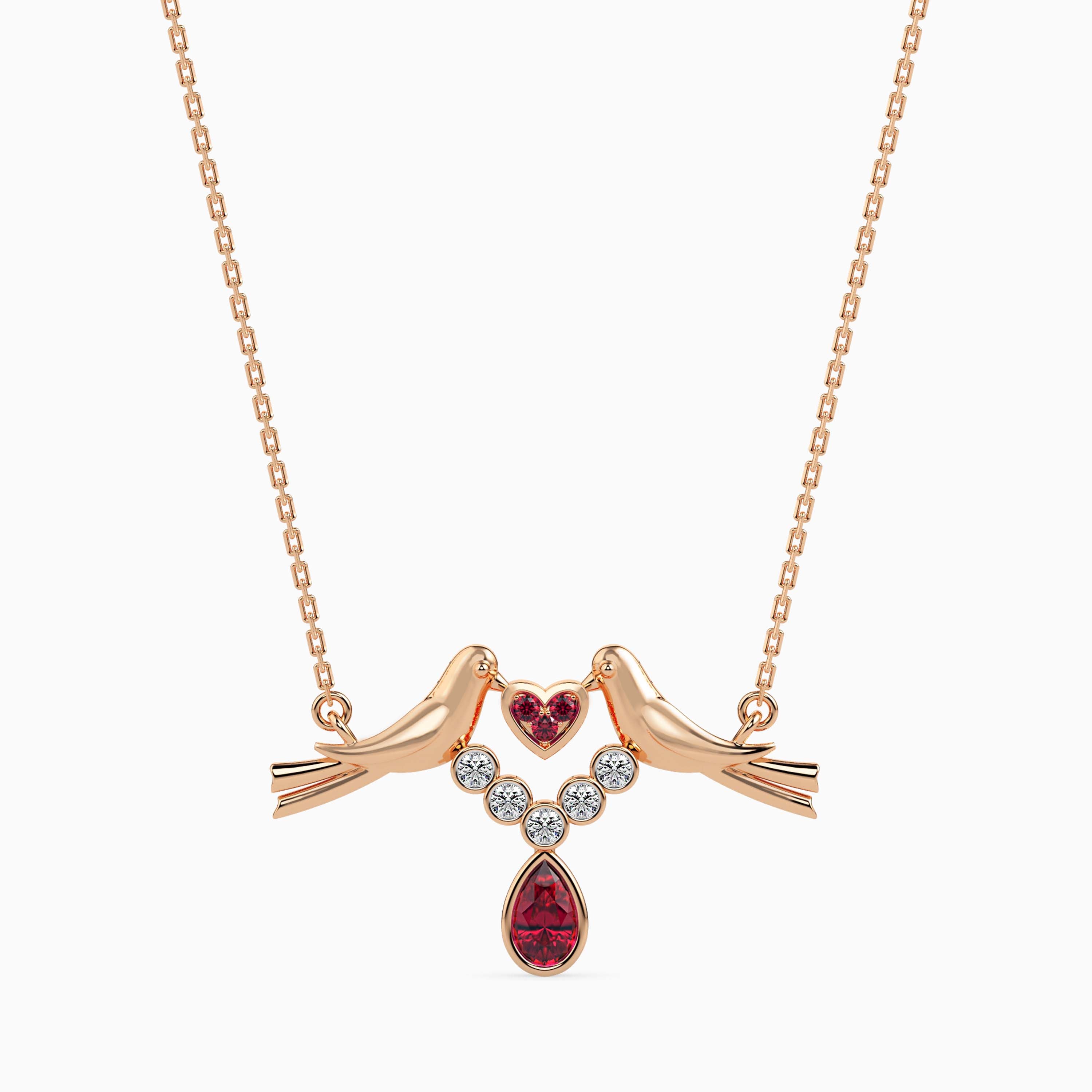 0.24Ct Red Pear Bezel Lab-Grown Diamond Gold Pendant Necklace