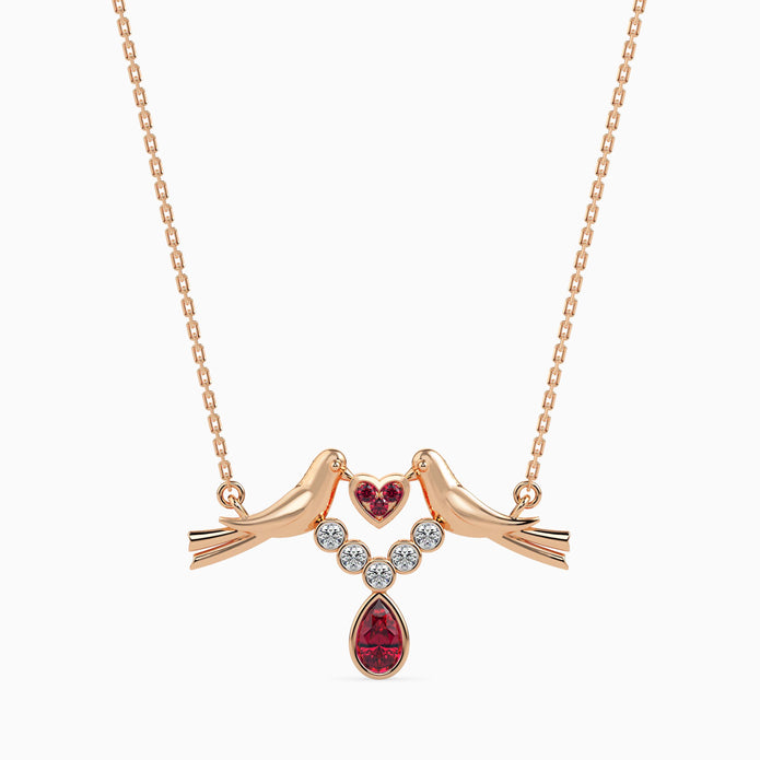 0.24Ct Red Pear Bezel Lab-Grown Diamond Gold Pendant Necklace