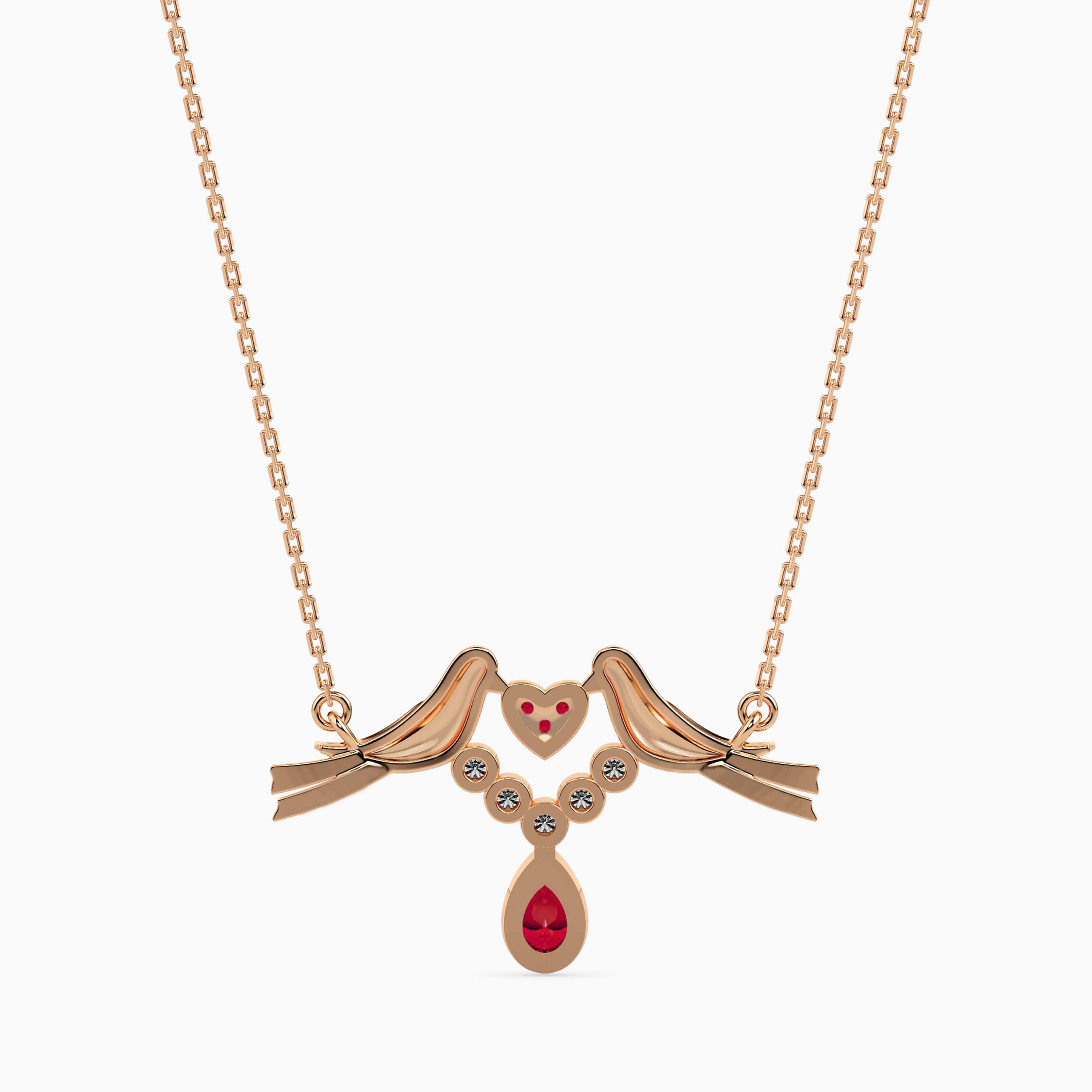 0.24Ct Red Pear Bezel Lab-Grown Diamond Gold Pendant Necklace