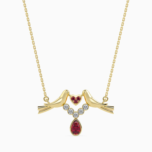 0.24Ct Red Pear Bezel Lab-Grown Diamond Gold Pendant Necklace